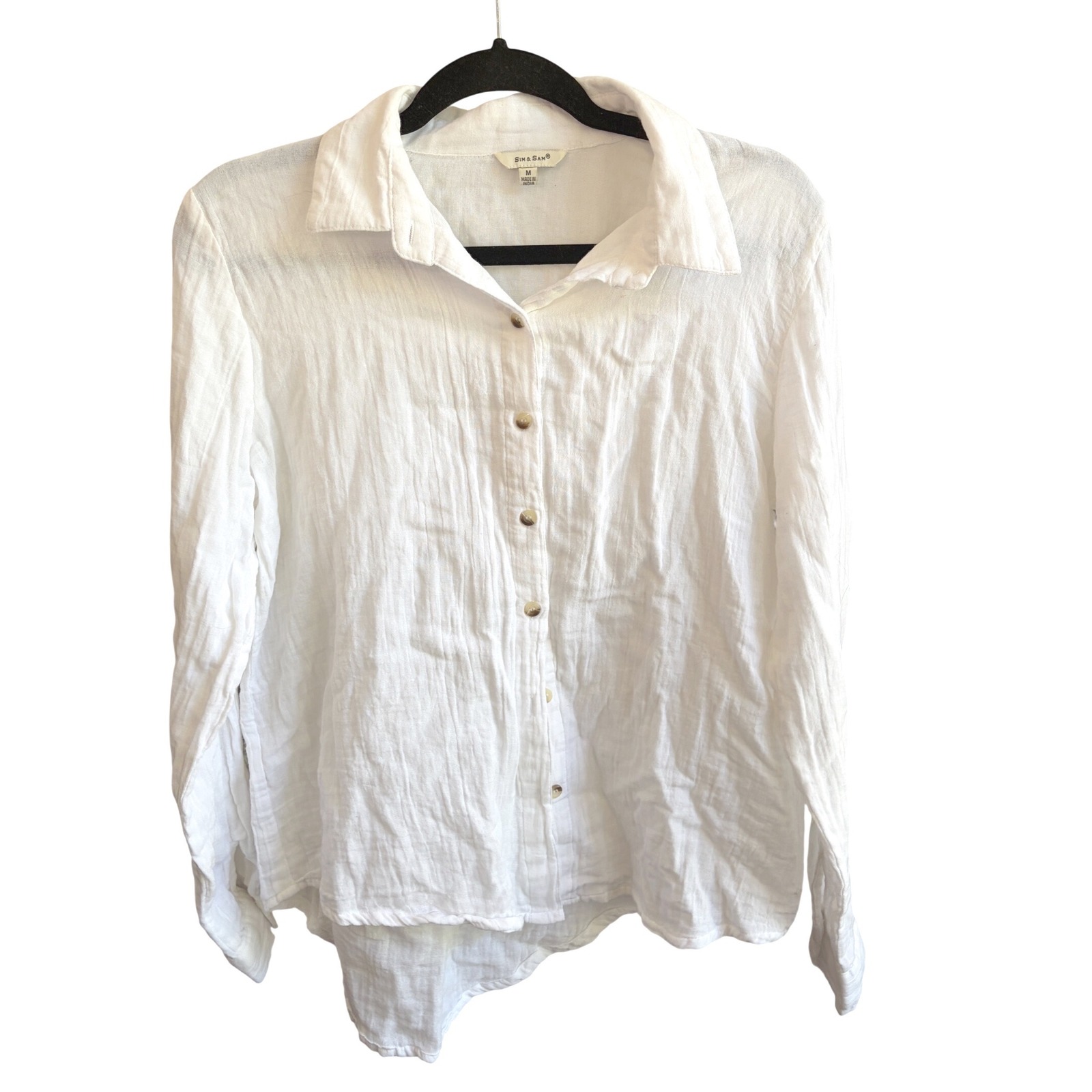 Anthropologie Sim & Sam White Cotton Gauze Button Down Shirt Long Sleeve Medium